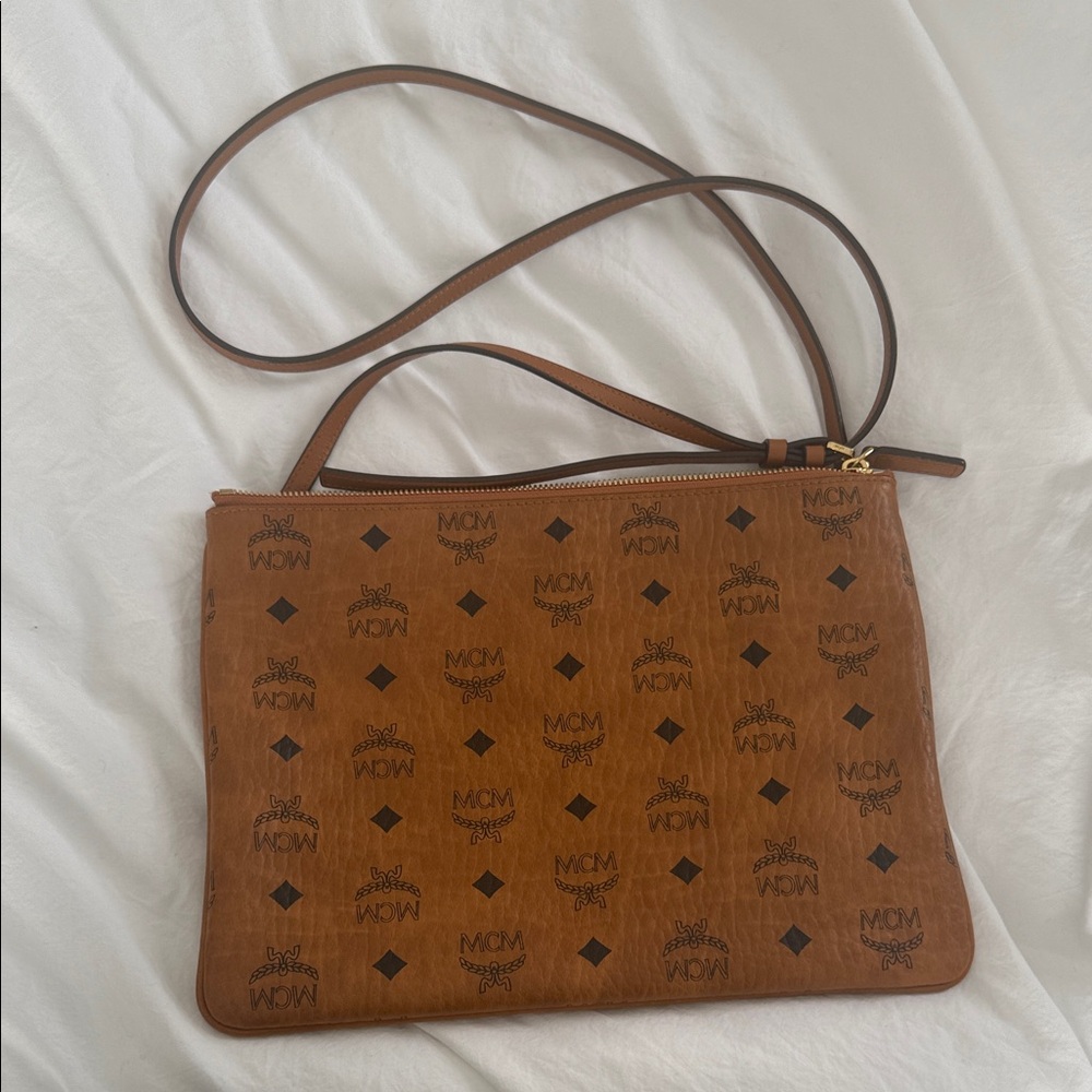 MCM Tan Logo Crossbody Bag